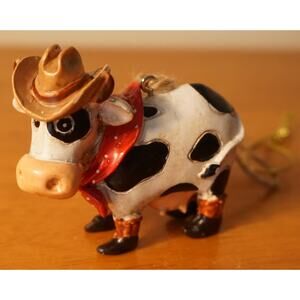 Country Western Cowboy Hat Holstein Cow Farm House Christmas Tree Ornament Decor